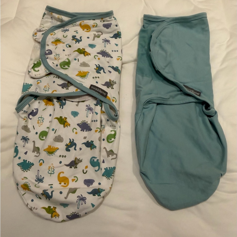 SwaddleMe - Dino Print & Solid Teal Swaddle Set
